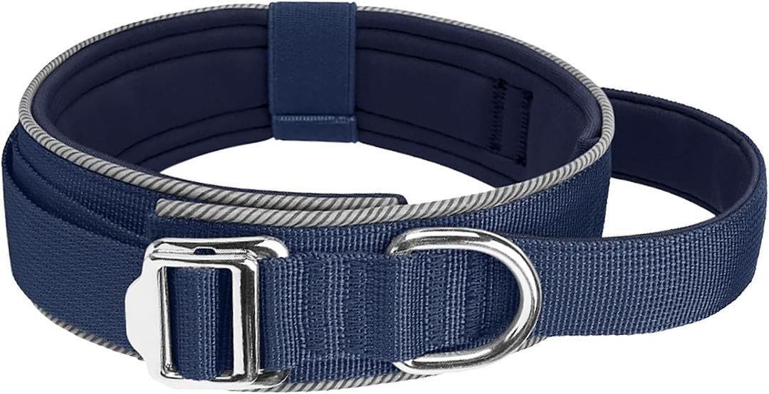 3 x Tactical Dog Collar for Medium & Large Dogs - Military Nylon Training Collar with Control Handle, Adjustable Reflective Collars with Metal Buckle for Training Walking Navyblue