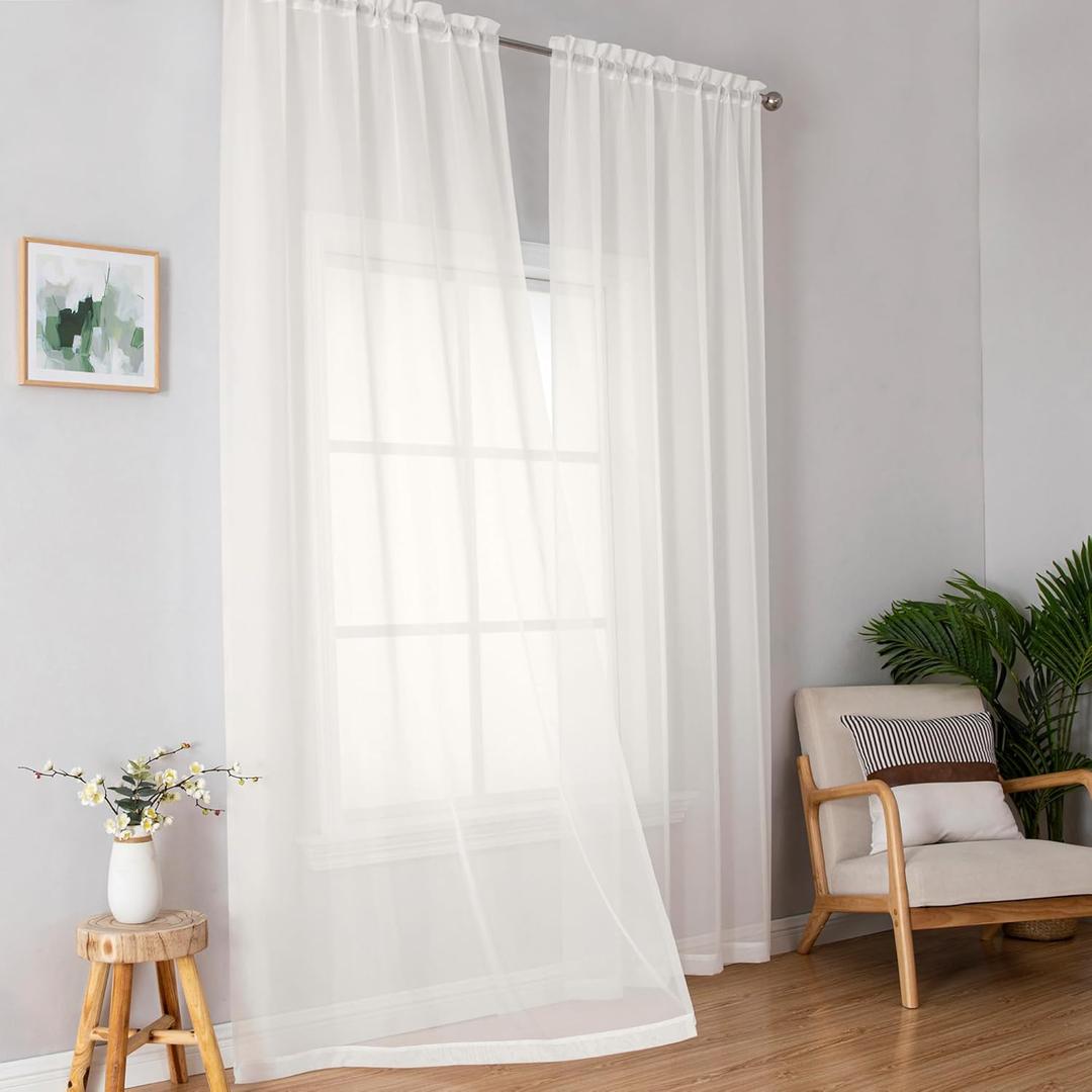Simplebrand Ivory Sheer Curtains 96 Inches Long, Light Filtering Rod Pocket Solid Color Window Sheer Curtain Panels, Elegant Curtains & Drapes for Living Room, Bedroom 2 Panels (Ivory, 42" W x 96" L)