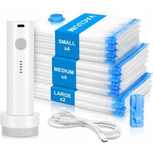 Vacuum bag for travel with pump, Travel Vacuum Bags for Luggage with Portable Electric Pump, 10 PCS Space Saver Compression Bags for Clothes, Luggage, Suitcase & Backpack