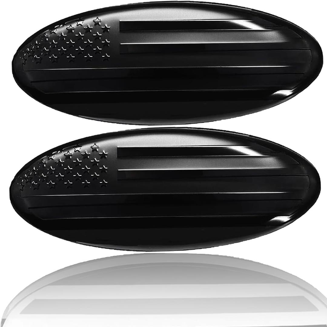 9 Inch Front Grill Rear Tailgate Emblem for 04-14 F150, 11-14 Edge, 11-16 Explorer, 06-11 Ranger, 07-14 Expedition, 9"X3.5" for Ford, Pack of 2, Black American Flag