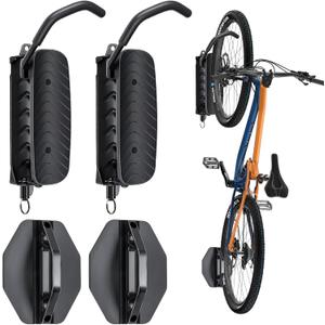 BYHUME Bike Rack Garage, Bike Wall Mount, 150° Swivel & Space-Saving Vertical Bike Hangers for Storage, Sturdy Bike Stand Holds Up to 66lbs, Easy to Install, 2 Pack