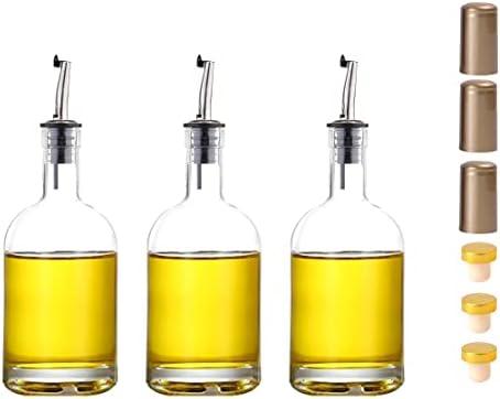 Kaachli Olive Oil And Vinegar Cruet Small Wine Dispenser Glass Bottles 6 oz (200ml) With Stainless Steel Spout,3 - Pack