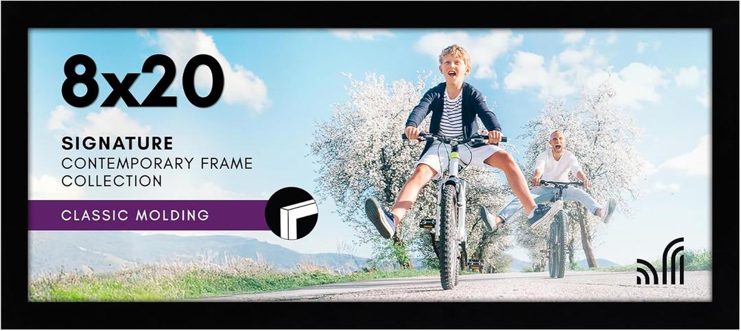 Americanflat 8x20 Picture Frame with Shatter-Resistant Glass - Signature Collection - Gallery-Style Frames Made of Engineered Wood - Photo Frame for Wall Display - Black