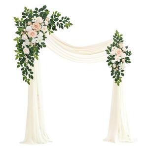 Muhanjia Artificial Wedding Arch Flowers Kit(Pack of 4), 2Pcs Artificial Flower Arch Decor, 2Pcs Chiffon Fabric Drapes, Ceremony Decoration, Floral Outdoor Party Decor (Champagne & Cream)