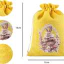 12 Pcs Easter Bunny Gift Bag with Drawstring, Easter Bags Burlap, Party Favor Birthday Decoration Reusable Rabbit Linen Goody Gift Bags with Double Jute Drawstrings, Treat Goodie Bag for Some Bunny Is One Easter Baby Shower Candy Garden Tea Party, 5x7 inch