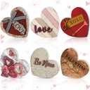 Beeveer 6 Pcs Valentine's Day Wooden Heart Signs Tiered Tray Decor Vintage Wood Heart Shape Table Blocks for Party Home Office Table Shelf Decor for Valentine's Day
