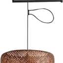 Adjustable Arm Woven Rattan Pendant Light Fixture, Boho Swing Arm Basket Weave Hanging Light, Vintage Round Shape Handwoven Pendant Light for Kitchen Island Dining Room (Coffee), 48.6"Hx14.1"Wx14.1"W