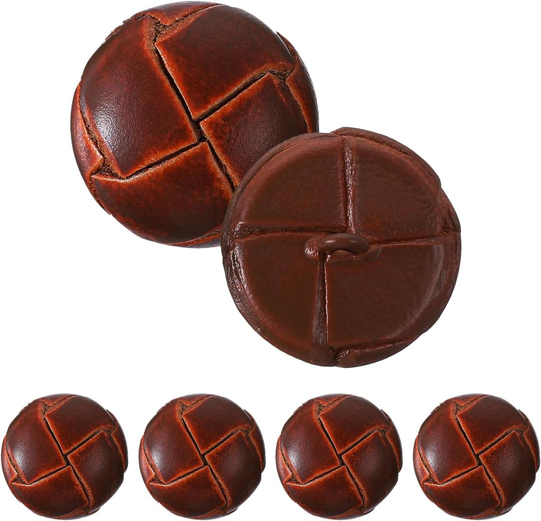 6Pcs Brown 25 mm Genuine Leather Cover Buttons, Round Shank Sewing Buttons Sew on Football Button with Shank Sew for Clothes Dress Coats Jackets Sweaters Blazers Jeans DIYS Handicrafts (25mm)