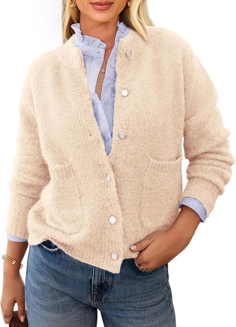 PRETTYGARDEN Women's Knit Cardigan Sweaters Casual Long Sleeve Open Front Button Up Ribbed Fall Spring Sweater Jackets (S)