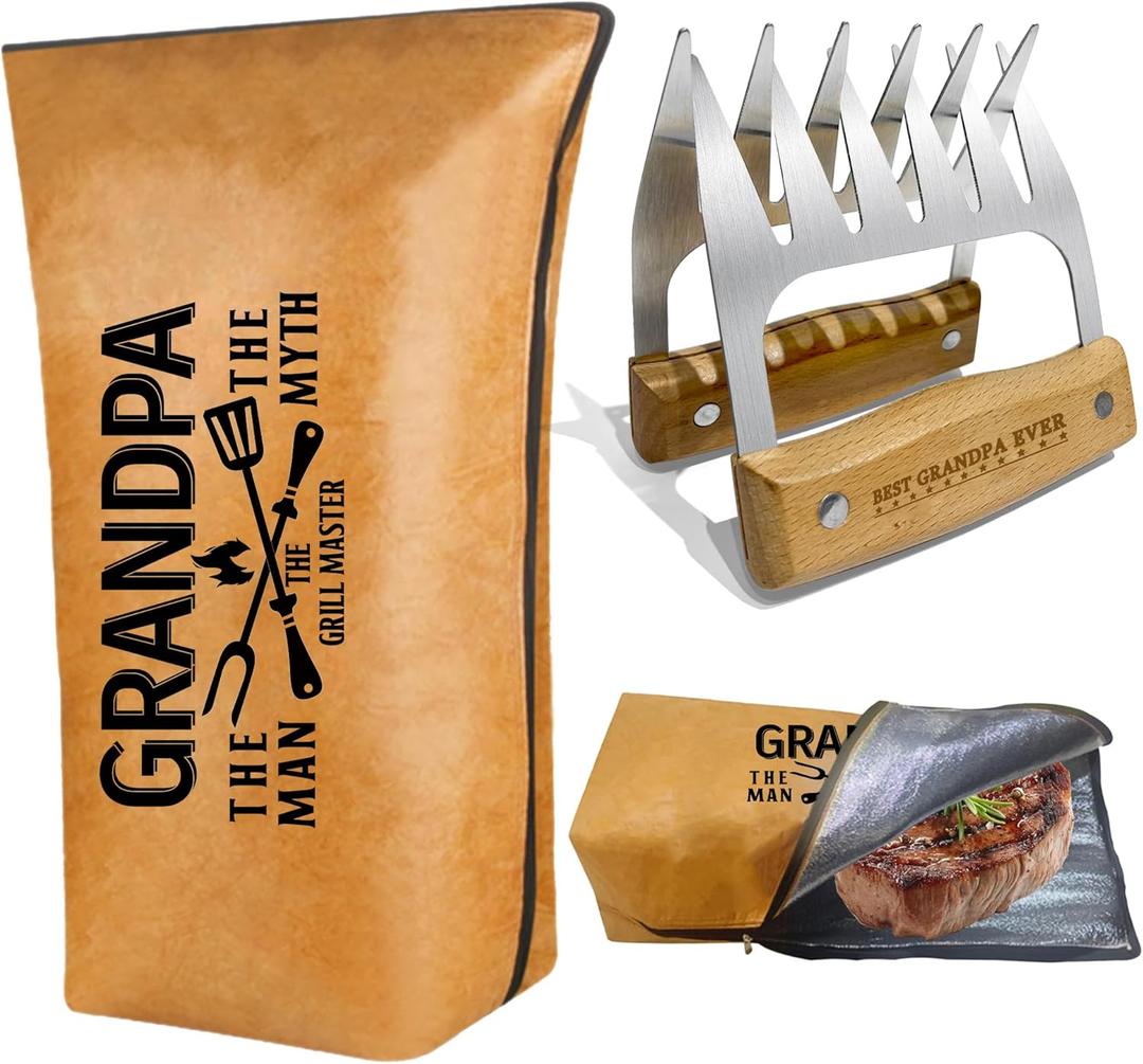 Gifts for Grandpa, Fathers Day Grandpa Gifts from Grandkids BBQ Blanket with Meat Claws, Meat Resting Bag for BBQ Smoking, Meat Shredder Claws Grill Accessories for Outdoor Grill on Fathers Day