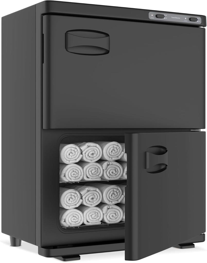 Hot Towel Warmer SalonDepot 46L Large Capacity Spa Towel Warmer with Double Cabinets for Salon, Barber Shop, Massage & Facial (Black)