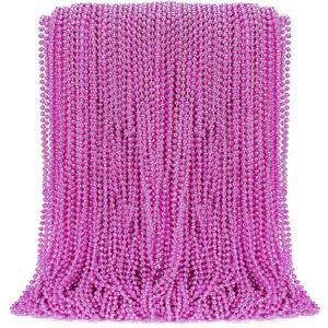 100PCS Bead Necklace, Breast Cancer Awareness Beaded Necklaces Stuff, 33" Mardi Gras Beads Necklace Costume, Festival Parade Throw Accessories for Wedding Birthday Gender Reveal Party Events Supplies