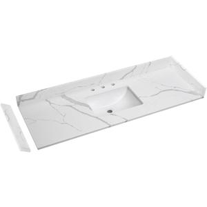 60 in.W x 22 in.D Quartz Calacatta River Vanity Top,with Undermount Middle Sink Vanity Top,with Two Sidesplash & One Backsplash,8 Inch Faucet Hole Spread Bathroom Vanity Sink Countertop