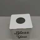 AuldHome Design White Tissue Box Cover; Enamelware Square Distressed Farmhouse Vintage Style Decor Tissue Holder (White With "Bless You")