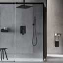 16 Inch Ceiling Mount Matte Black Shower System Bathroom Luxury Rain Mixer Shower Combo Set Ceiling Rainfall Shower Head System (Contain Shower Faucet Rough-in Valve Body and Trim Kit)