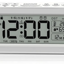 Portable LCD White Backlight high Clear Large Screen Multi-Functions Digital Clock,Alarm Clock,Timer with Forward time and Count Down,Light Sensor,Humidity and Temperature displays.White