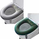 2 Pieces Bathroom Soft Toilet Seat Cover Pad with Handle Toilet Lid Cover Cushion Soft Thicker Washable Fits All Oval Toilet Seats (GRAY+GREEN, zipper)