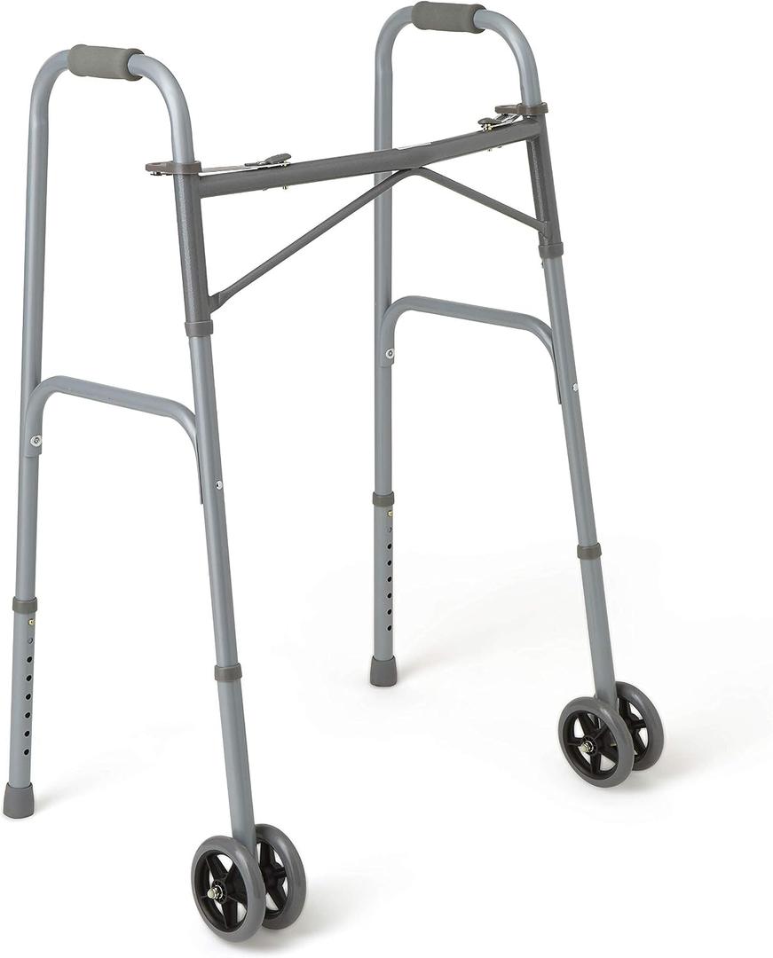Medline Heavy Duty Bariatric Extra Wide Folding Walker with 5" Wheels, Supports up to 600 lbs, Comfort Foam Hand Grips