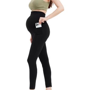 Womens Maternity Leggings for Active Yoga Pregnancy Workout Pants Over Belly Soft Bottoms for Running Gym, L