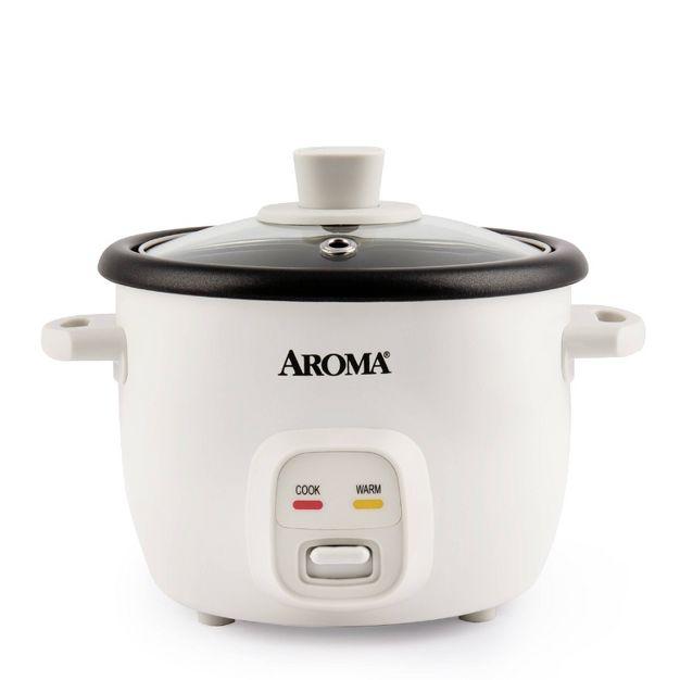 Aroma 4 Cup Pot Style Rice Cooker - White: Nonstick, Stay-Cool Handles, 1 Setting, 250W, Includes Glass Lid & Manual