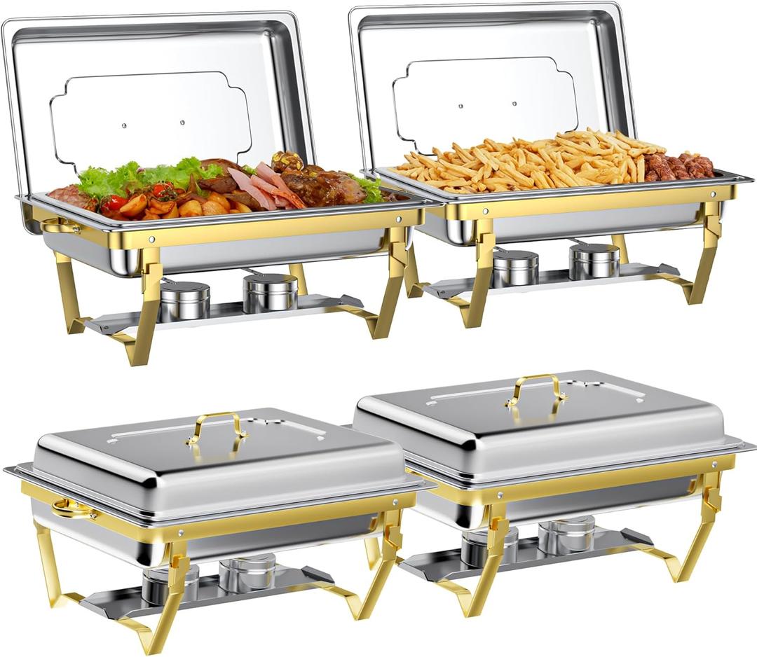 Chafing Dishes for Buffet Set: Chafers for Catering - Chafing Dish Buffet Set with Lids | Chafers and Buffet Warmers Sets | Serving Food Warmer | Chafers Servers Sets (4 pack)