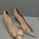 Womens Bow Heels Closed Pointed Toe Dress Shoes Stiletto Slip on Wedding Pumps (10, Nude)