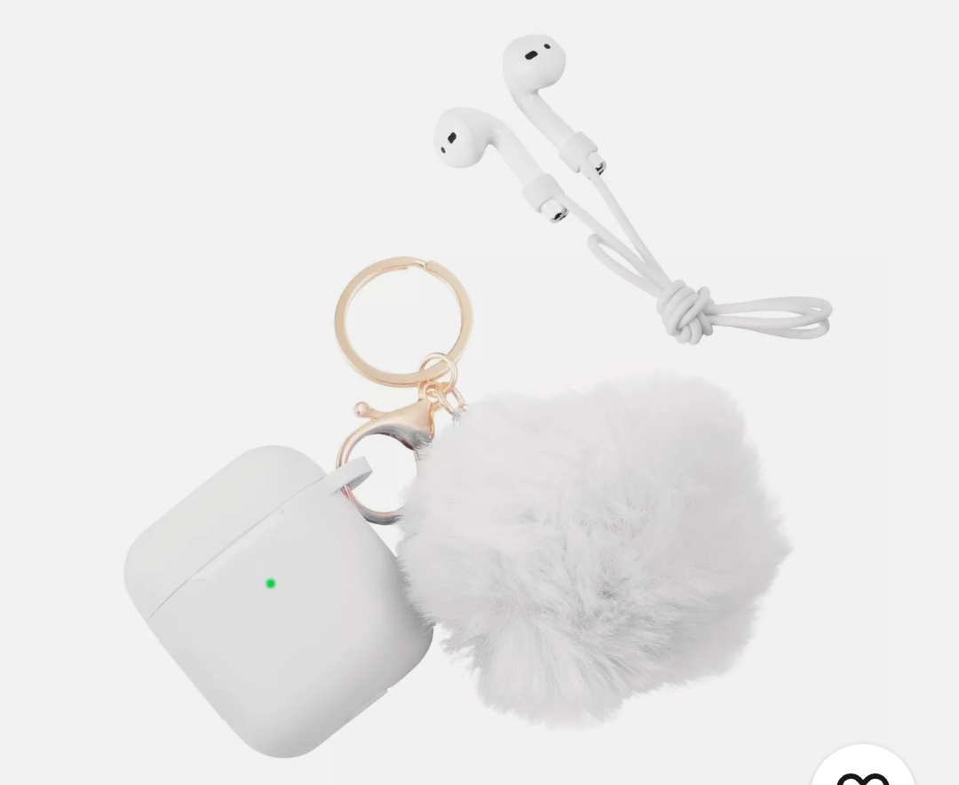 Fluffy Pom Pom Silicone Soft Touch Skin Case Cover For Airpods 1 / 2, White