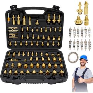 VINGVO Car Air Conditioning Leak Detector Kit, 77pcs Automotive AC Leak Test Set with Brass Connectors, Professional Universal AC Connector Repair Tools Kit for Car & Truck Refrigerant System