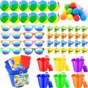 170Pcs 24 Set End of The Year Student Gifts,Beach Balls Sand Bucket and Shovels Set Neon Sunglasses Water Squirts Water Balls Summer Cards for Pool Beach Party Favors