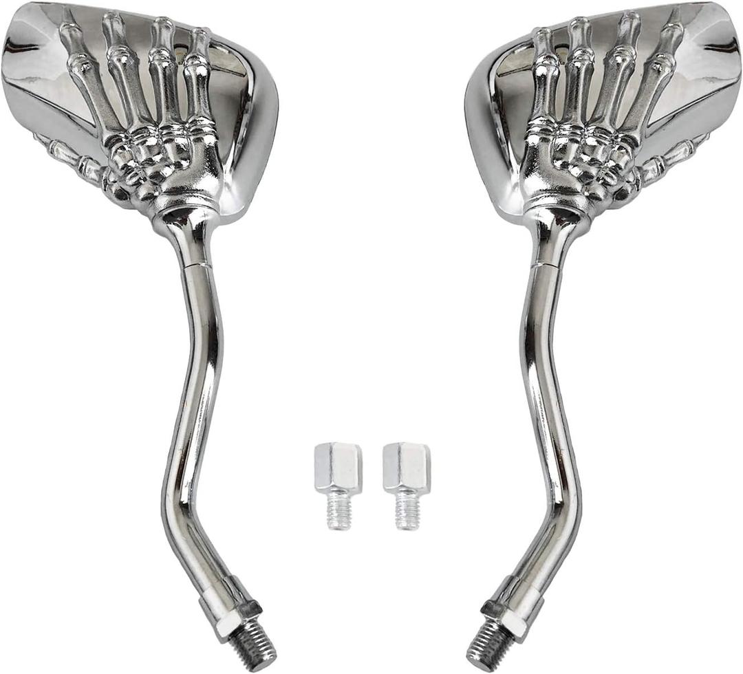 Universal Bicycle Mirror Bike Rear View Mirror 8mm 10mm Skull Hand Style Also for Motorcycle Rear View Mirrors silver