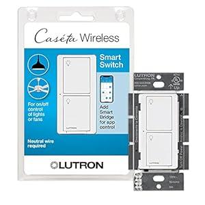 Lutron Caseta Original Smart Light Switch (Lutron Smart Hub Required), for Home, LED Lights, and Fans, 6 Amp, Single-Pole/ 3-Way, Neutral Required, PD-6ANS-WH, White