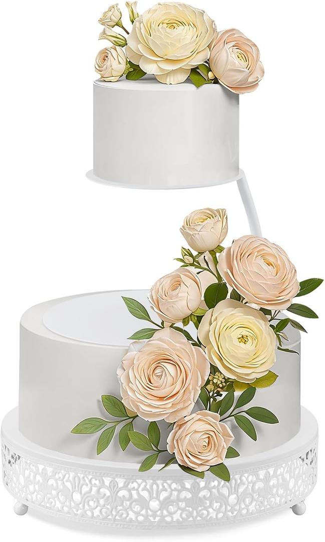 LemonRoad 2 Piece White Floating Cake Stand Spacer Separator, 6 8 12 Tiered Wedding Cake Stand Round Dessert Display for Birthday Centerpiece Anniversary Party Table Display Decoration(Classic)