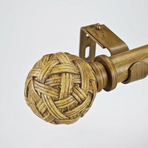 Faux Wood Style Curtain Rod Set with Faux Rattan Look Finial, 36-72 inch, Standard Single Drapery Rod for 1 Pack, 1 inch diameter, Adjustable Length