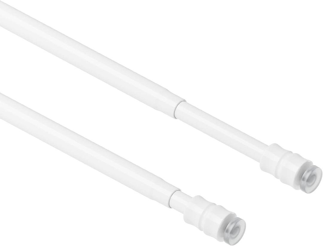 TYRON 2Pcs Thin Spring Tension Rod 28 to 45 Inches, 3/8 in. Diameter, Adjustable Skinny Tiny Tension Curtain Rod No Drill, Window Sash Tension Rods (White)