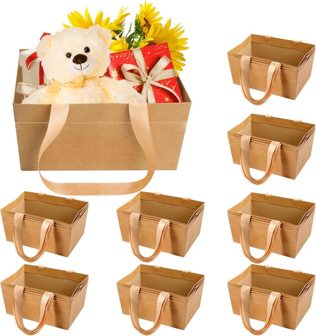 Orchidleaf 32 Pcs Basket for Gifts Empty, 6.5 x 9.8 Inch Kraft Empty Gifts Baskets with Handle, DIY Bulk Empty Gift Basket for Christmas, Party, Valentine's Day, Weddings, Thanksgiving, Graduation