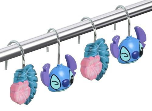 CTOHN 8-Piece Blue Cute Shower Curtain Hooks, Decorative Stainless Steel Shower Hangers Rings for Bathroom