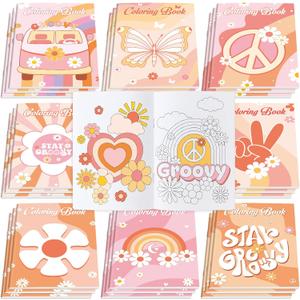 Honoson 24 Pcs Hippie Boho Coloring Books Kids Stay Groovy Drawing Book Peace Sign Mini Coloring Books Daisy Rainbow Hippie Bus Activity Book for Retro Boho Two Groovy Birthday Party Supplies Favors