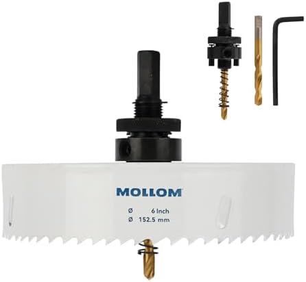 Mollom (152.5mm | 6") HSS M42 with 8% Cobalt BI-Metal Hole Saw with 2 Pilot Drill Bits & Arbor Smooth Cutting for PVC,Drywall,Wood,Plastic,Gypsum Board,Rubber 2 Pack