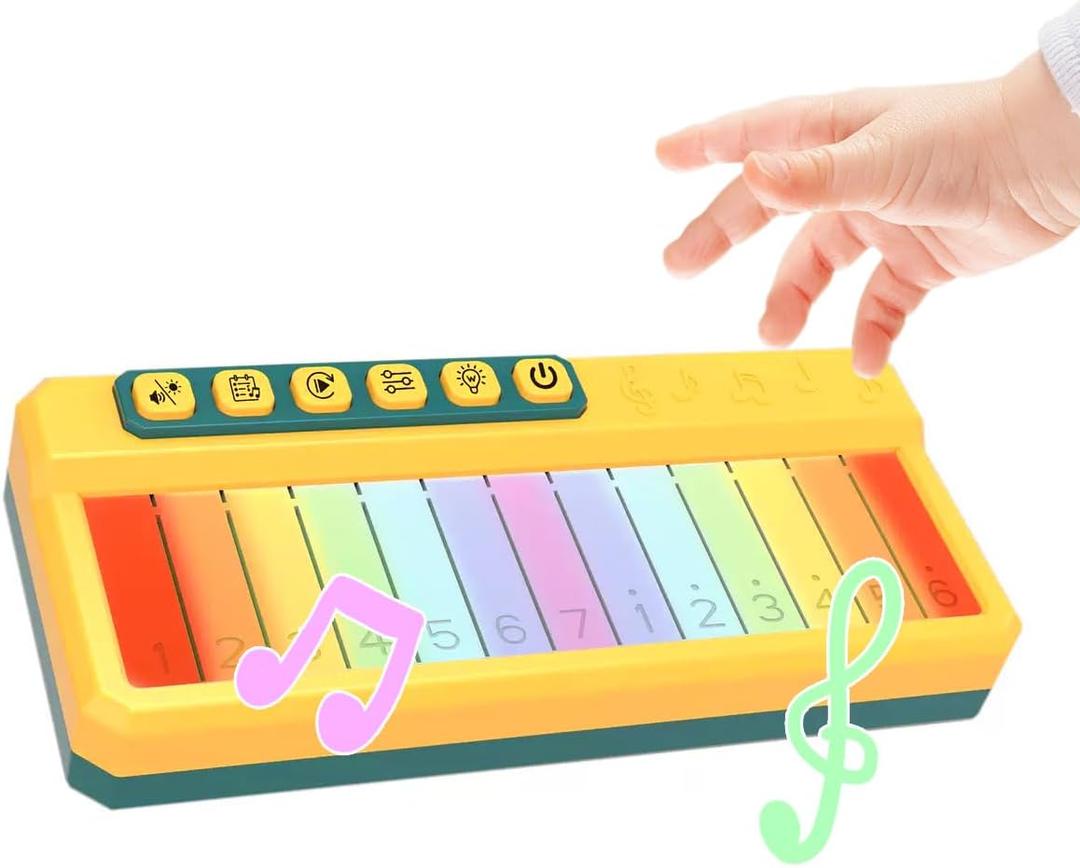 Toddlers Piano Toy with Rainbow Lights, Portable Travel Piano Keyboard Musical Instrument Learning Toys, Music Interactive Birthday Gift for 3 4 5 Year Old (Yellow)