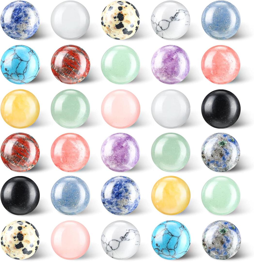 30 Pieces Gemstone Chakra Sphere Balls Crystal Stones 16 mm Assorted Mini Natural Quartz Sphere Collection Polished Hand Carved Crystal Ball Bead Bulk for Witchcraft Meditation Reiki Balancing Decor
