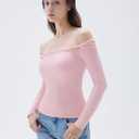 SUUKSESS Women Padded Off The Shoulder Tops Double Lined Going Out Fitted Basic Fall Shirts (Pink, M)