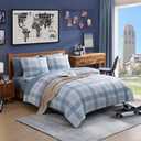 Full Size Comforter Sets, Light Blue Plaid Bedding Set 7 Piece for Boys Girls Teen, Classic Homestead-Style Kids Comforter Set Bed in A Bag with Sheets, Pillowcases & Shams