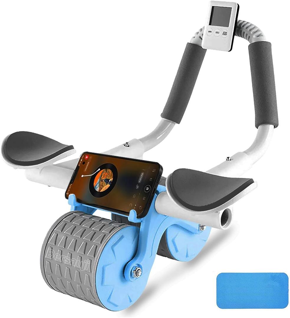 2025 New Ab Roller Wheel with Knee Mat &Timer, Automatic Rebound Abdominal Wheel, Ab Abdominal Exercise Roller with Elbow Support, Abs Workout Equipment Ab Exercise Roller for Women Men (Blue)