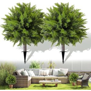 Artificial Cedar Topiary Ball Tree with Ground Spike: 23 Inch 2 Pack UV Resistant Faux Green Cypress Shrubs Plants Fake Bushes for Front Porch, Garden, Indoor and Outdoor Home Decor
