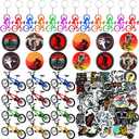 Poen 86 Pcs Bike Party Favor Including 12 Finger Bikes 12 Bike Keychain 12 Button Badges 50 Waterproof Stickers Club Gift Supplies
