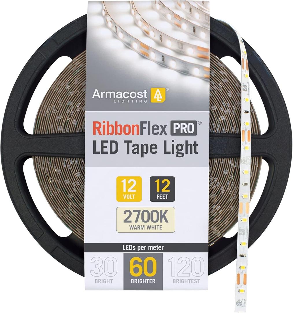 Armacost Lighting RibbonFlex Pro 12V White LED Strip Lights 60 LED/m, 2700K, 12 ft 132220