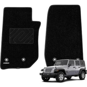 WENNEBIRD Front Carpet Floor Mats for Jeep Wrangler 2014-2018, 2Pc | JK, Not for JL, 0.6-Inch Ultra-Thick Plush Carpet, Noise-Reducing Comfort, Waterproof TPE Layer, Anti-Slip Backing