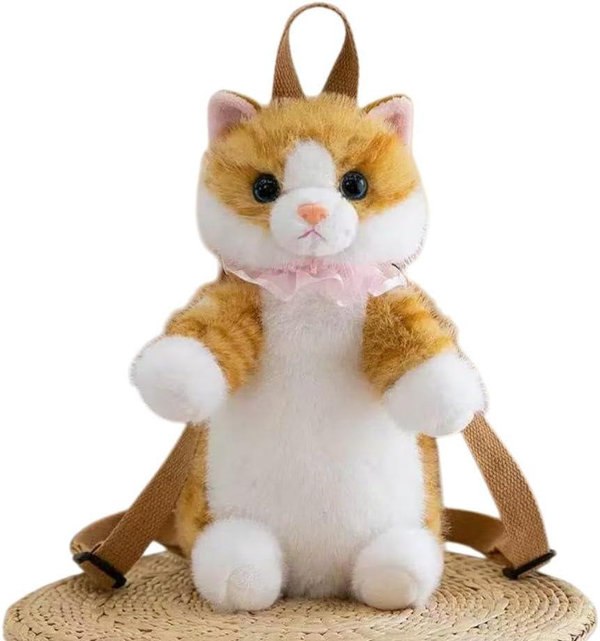 Stuffed Cat Plush Backpack, Yellow | Lifelike, Handmade, Cute Realistic Cat Shaped, Stuffed Animals Design