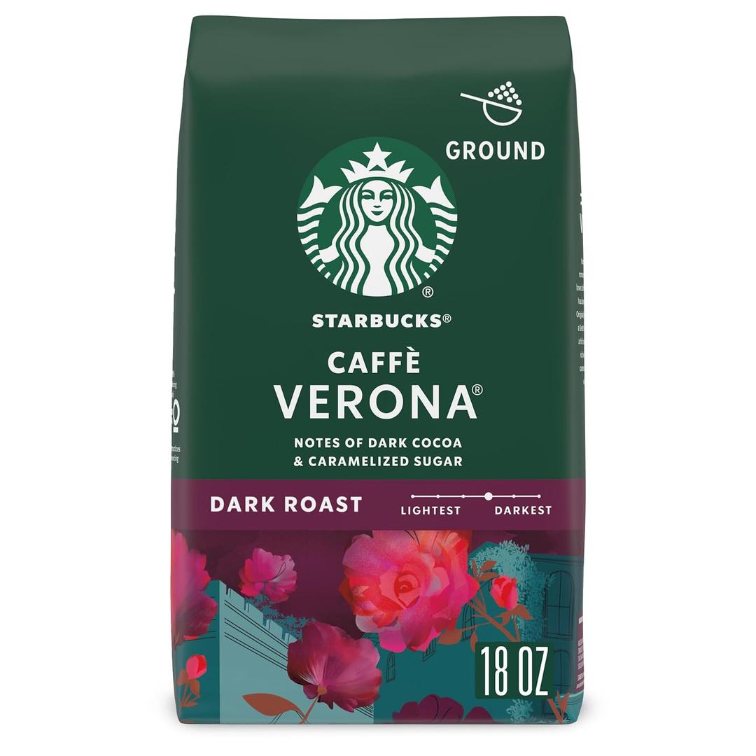 Starbucks Ground Coffee, Dark Roast Hot or Iced Coffee, Caff Verona, 18 oz (EXP 08/25/26)