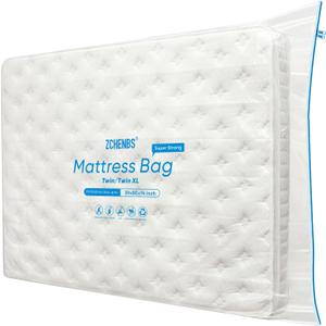 ZCHENBS - Twin/Twin XL Mattress Bags for Moving, Waterproof Mattress Storage Bag with Zipper, Heavy-Duty 5 Mil Ultra-Thick Bed Protector Cover for Moving, Reusable (Transparent/Blue, 1 Pack)